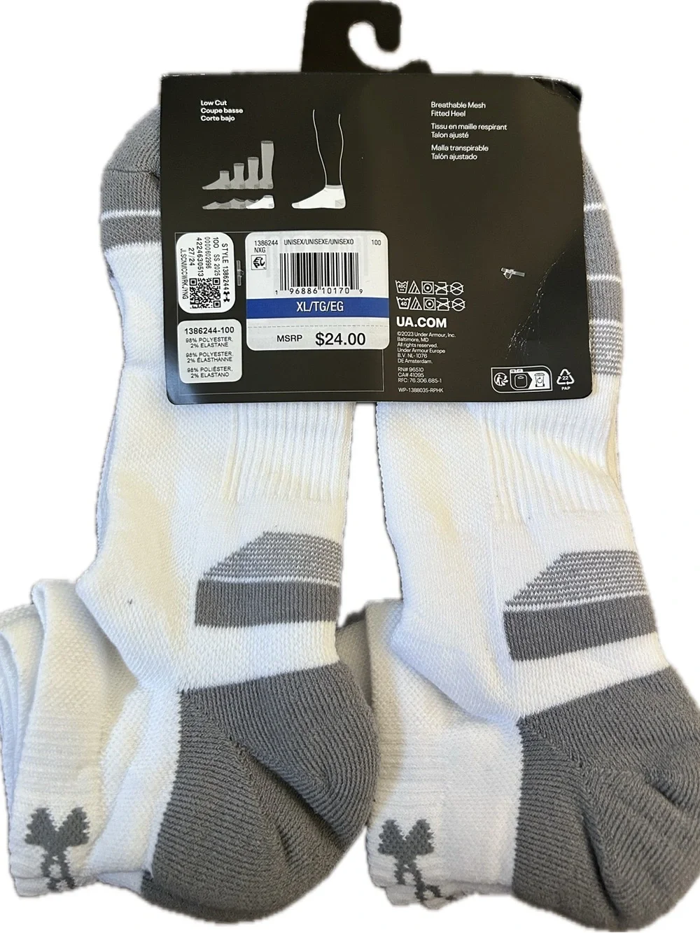 Under Armour White and Gray Low-Cut Performance Athletic Socks - 6 Pack